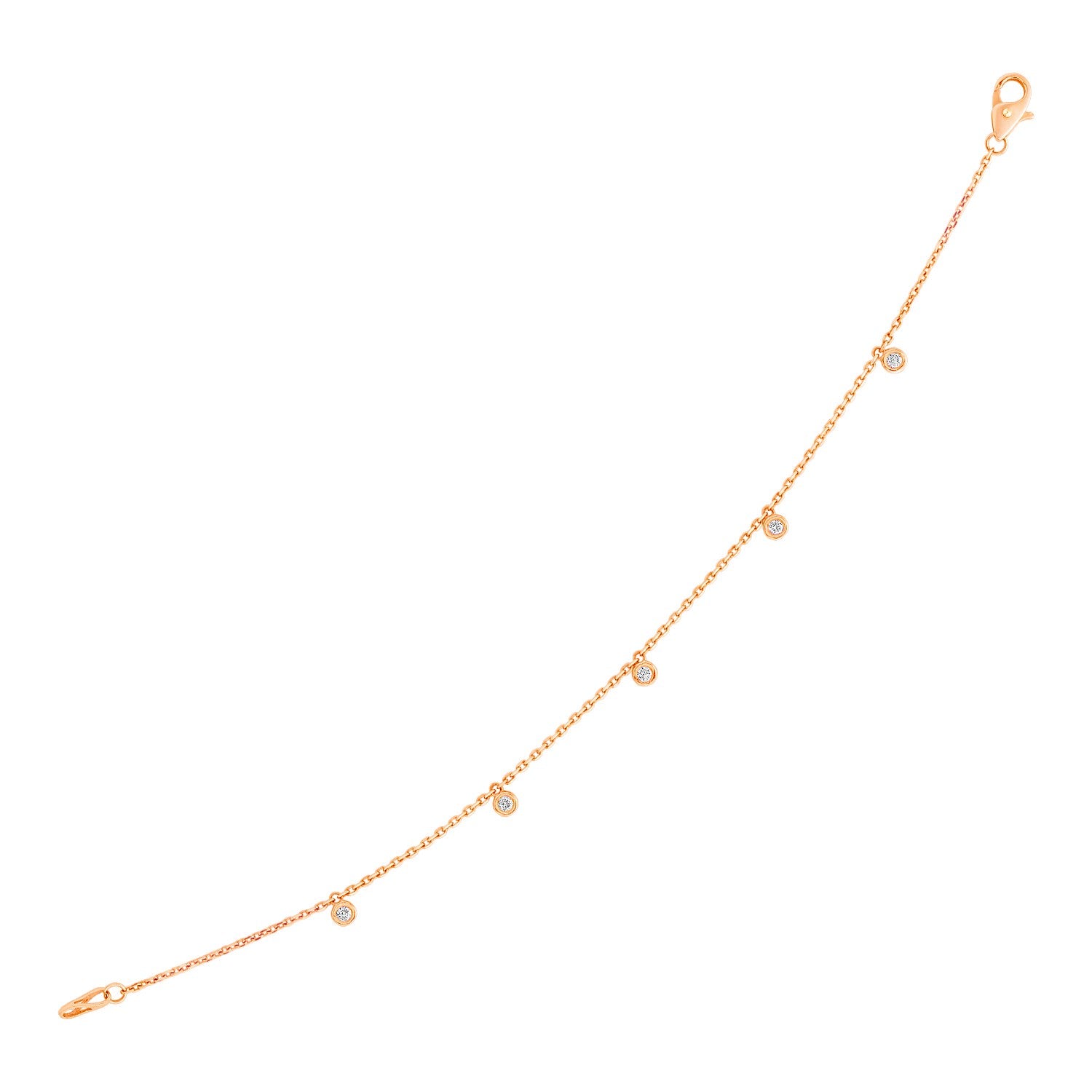 Rose Gold 14k 7 inch Bracelet with Petite Diamond Charms in Lobster Claw Lock