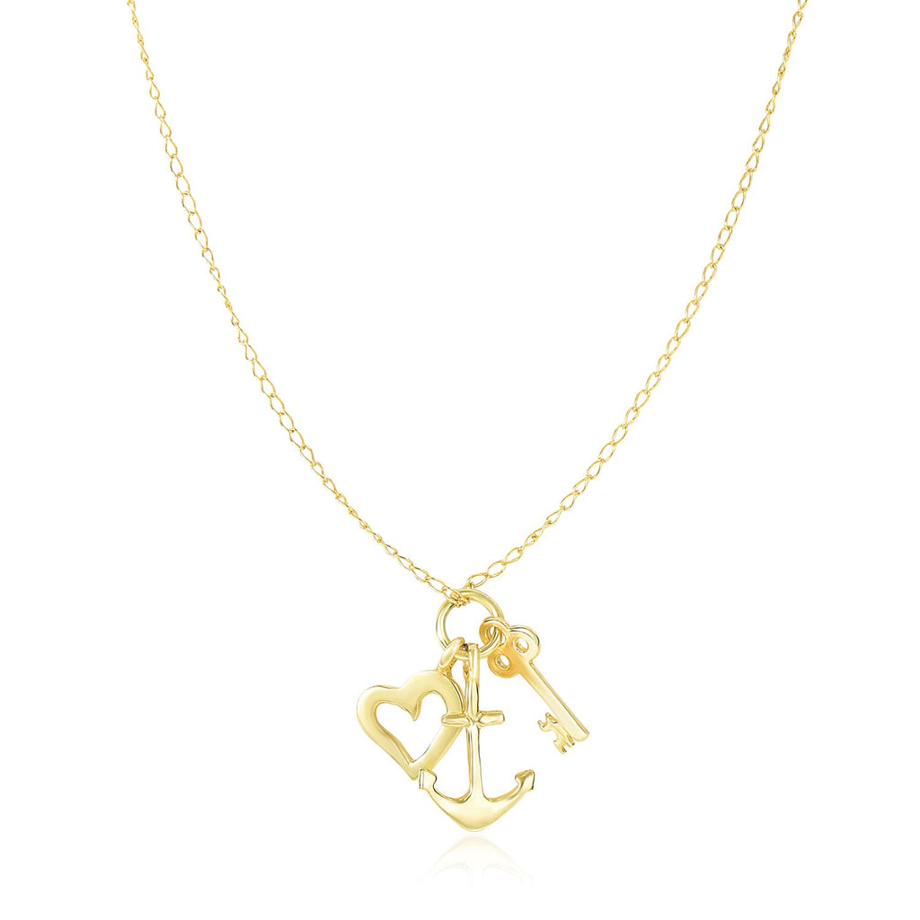 Yellow Gold 14k Anchor, Heart, and Skeleton Key Cluster Charm Necklace