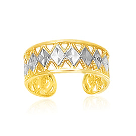 Two-Tone Gold 14k Stunning Cuff Type Cut-Out Toe Ring with Diamond Design