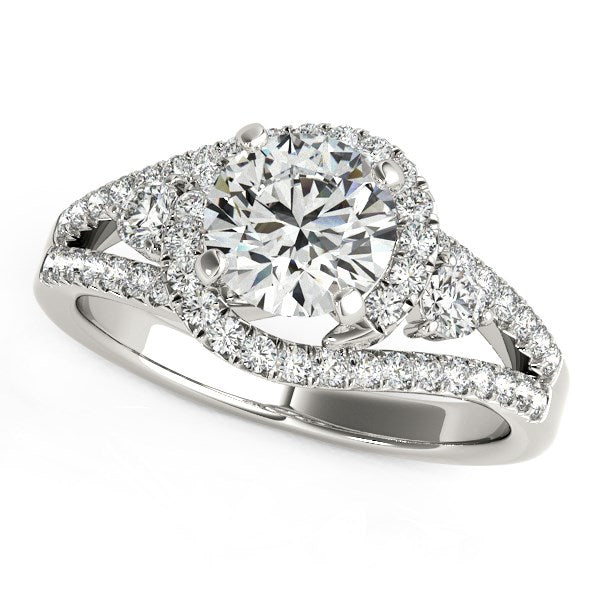 White Gold 14k Split Shank Halo Bypass Antique Diamond Engagement Ring 1 3/4 cttw