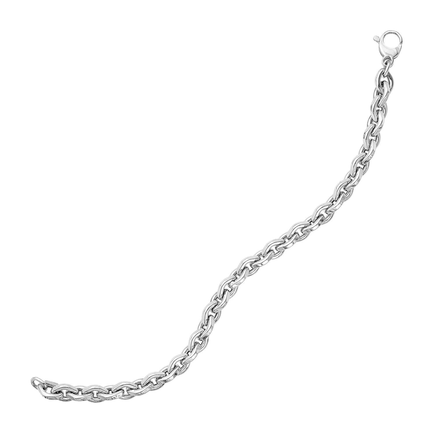 White Gold 14k 7 1/4 inch Rolo Chain Bracelet in Lobster Claw Lock