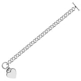Sterling Silver Stunning Rhodium Plated Rolo Style Heart Charmed Chain Bracelet