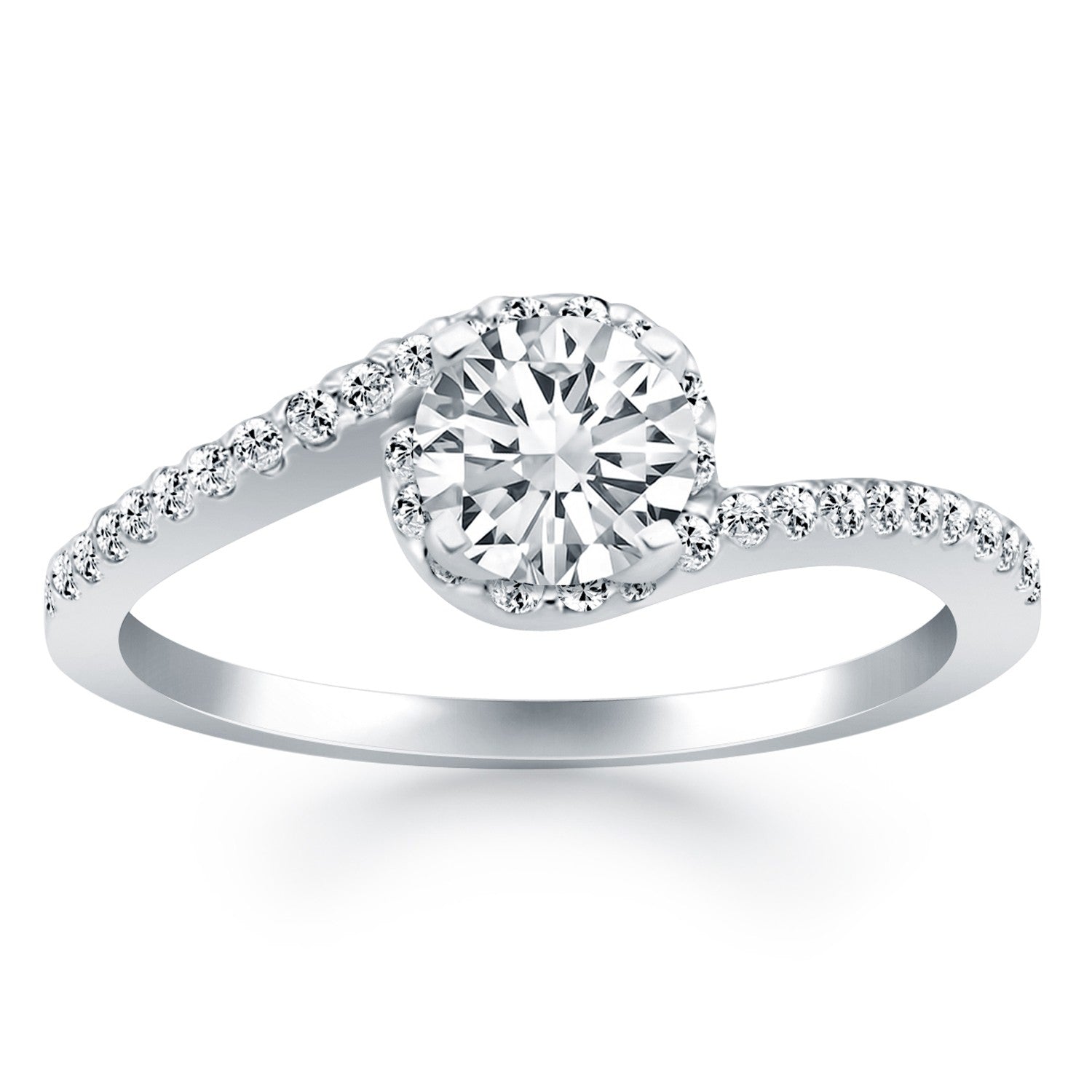 White Gold 14k Bypass Swirl Diamond Halo Engagement Ring Ideal Any Ocassions