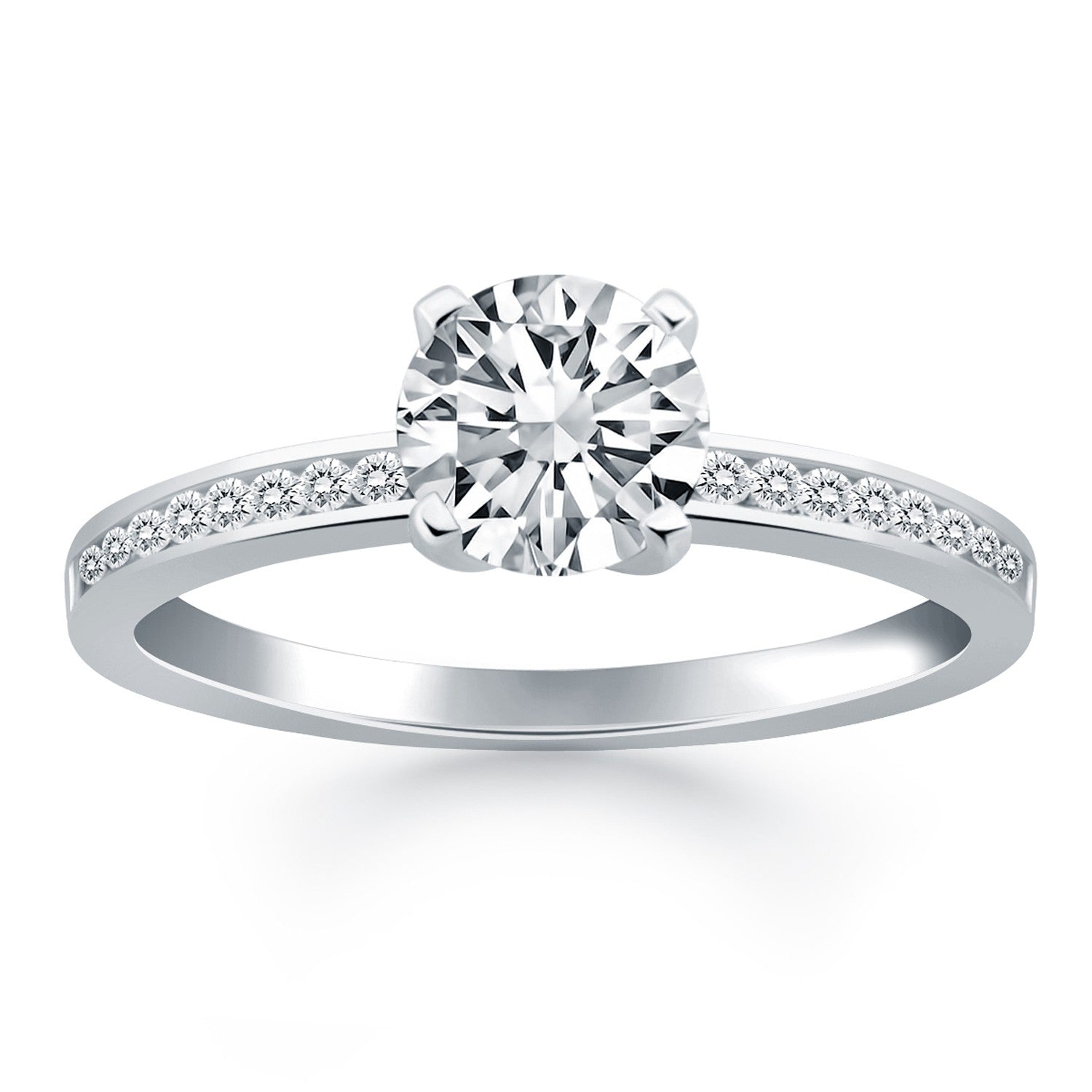 White Gold 14k Engagement Ring with Diamond Channel Set Band Ideal Any Ocassions
