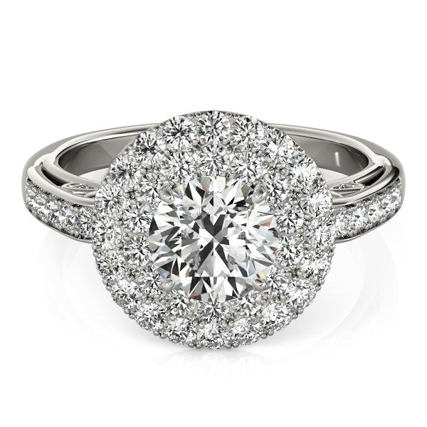 White Gold 14k Diamond with Two-Row Pave Border Engagement Ring 2 cttw Ideal Any Ocassions