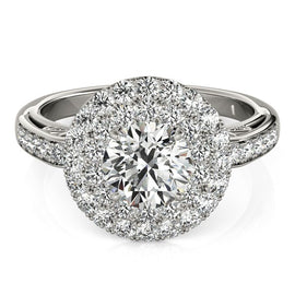 White Gold 14k Diamond with Two-Row Pave Border Engagement Ring 2 cttw Ideal Any Ocassions