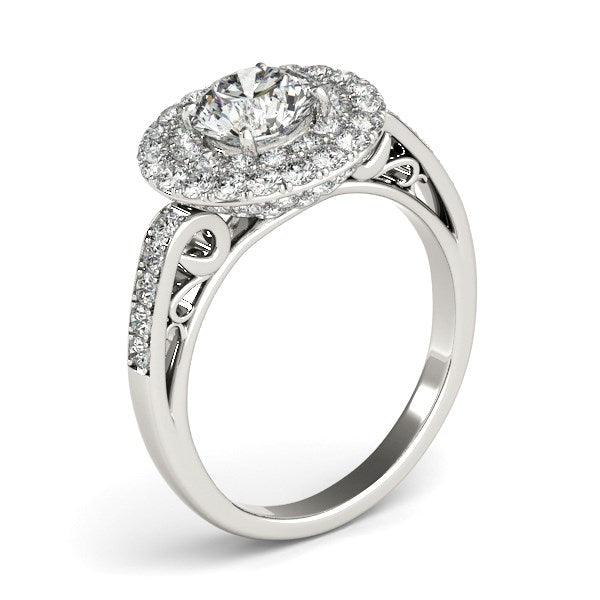 White Gold 14k Diamond with Two-Row Pave Border Engagement Ring 2 cttw Ideal Any Ocassions