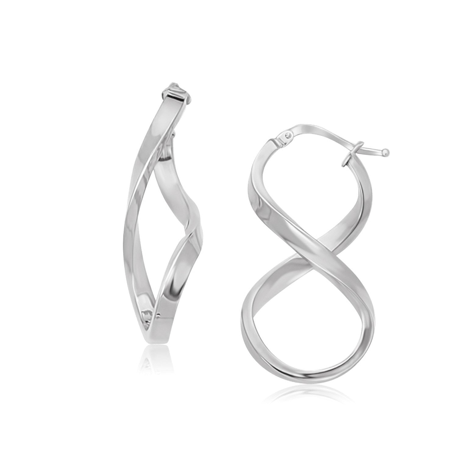 White Gold 14k Twist Motif Polished Hoop Earrings in Snap Lock
