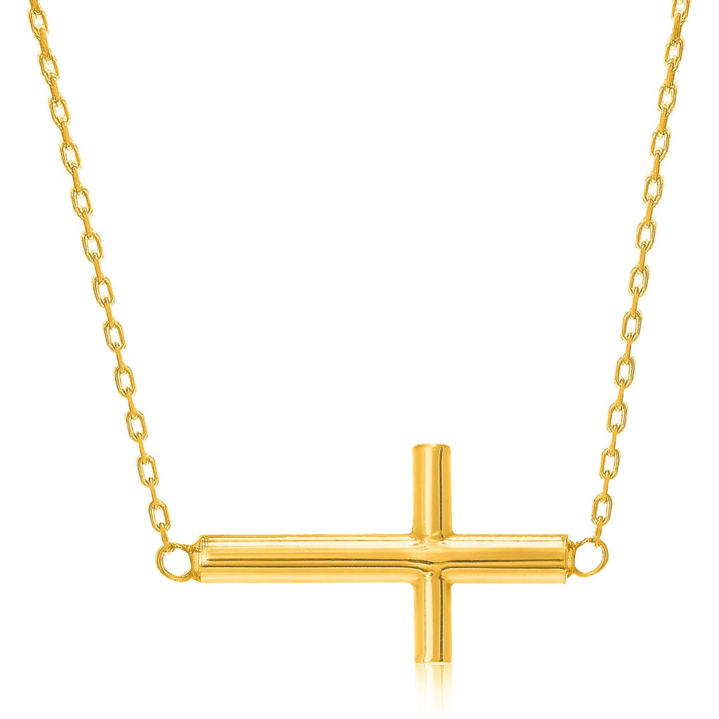 Yellow Gold 14k Necklace with a Polished Cross Design in Spring Ring Clasp