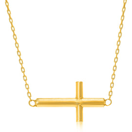 Yellow Gold 14k Necklace with a Polished Cross Design in Spring Ring Clasp