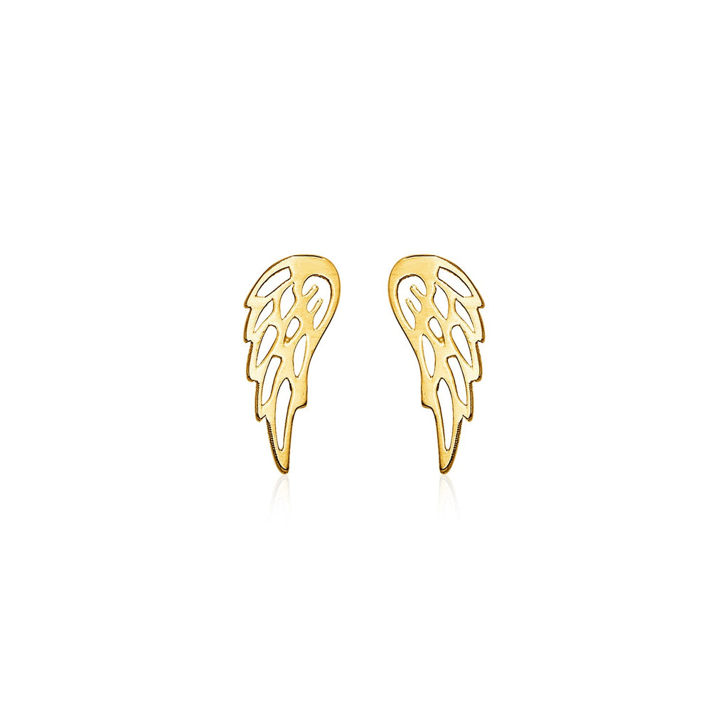 Yellow Gold 14k Polished Wing Post Earrings in Push Back Backing