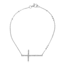 Load image into Gallery viewer, Sterling Silver Cross Bracelet with Cubic Zirconias