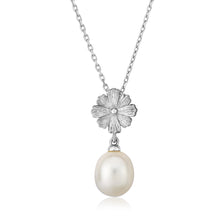 Load image into Gallery viewer, Sterling Silver Pendant with Flower and Freshwater Pearl Drop
