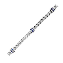 Load image into Gallery viewer, Sterling Silver Woven Bracelet with Blue Sapphire Stations in Push Button