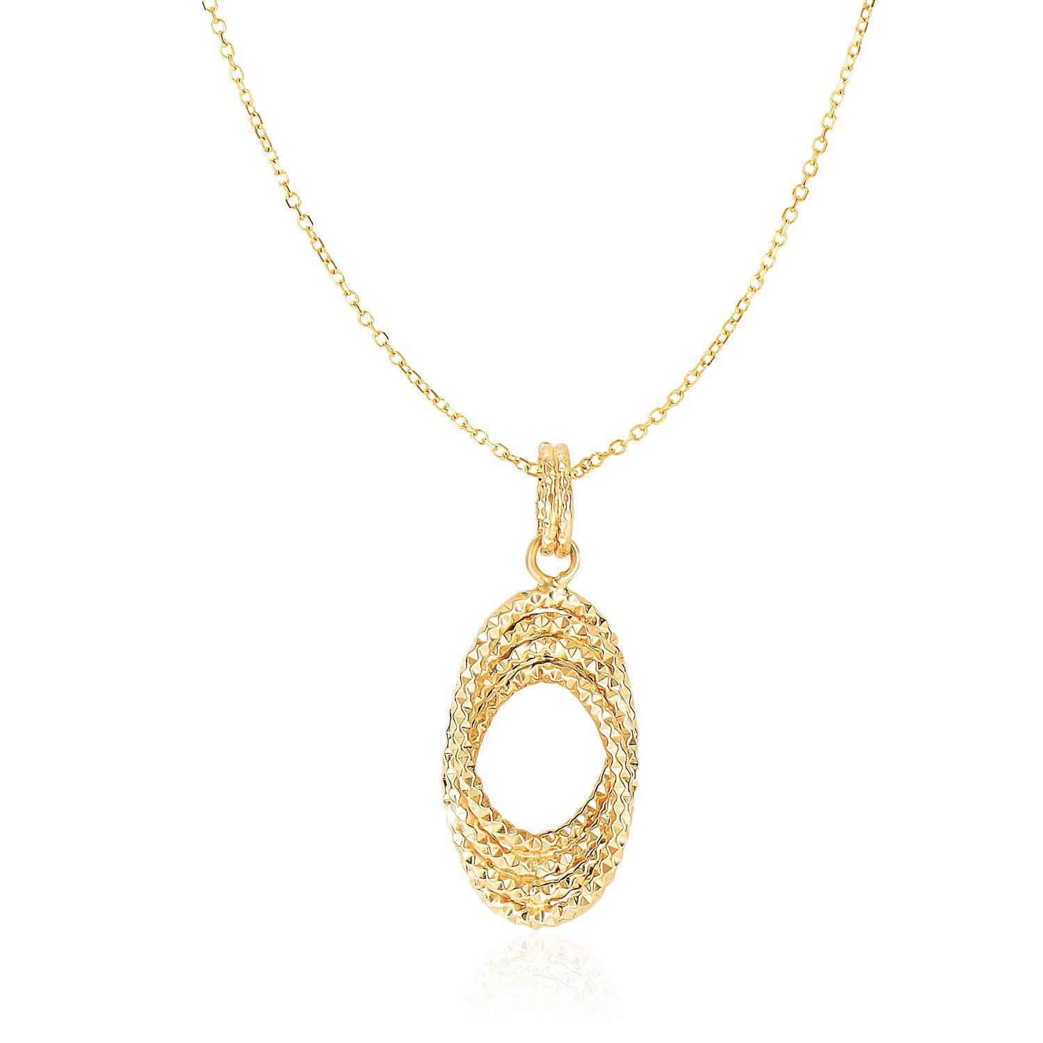 Yellow Gold 14k Textured Entwined Open Oval Sections Pendant in Lobster Claw Lock