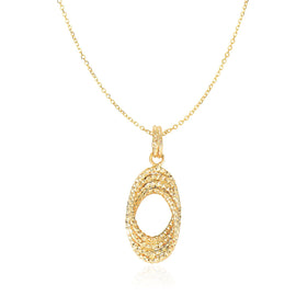 Yellow Gold 14k Textured Entwined Open Oval Sections Pendant in Lobster Claw Lock