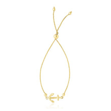 Load image into Gallery viewer, Yellow Gold 14k Anchor Design Adjustable Lariat Bracelet in Draw String Clasp