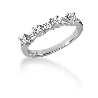 White Gold 14k Seven Crafted Diamond Wedding Ring Band with Round and Baguette Diamonds
