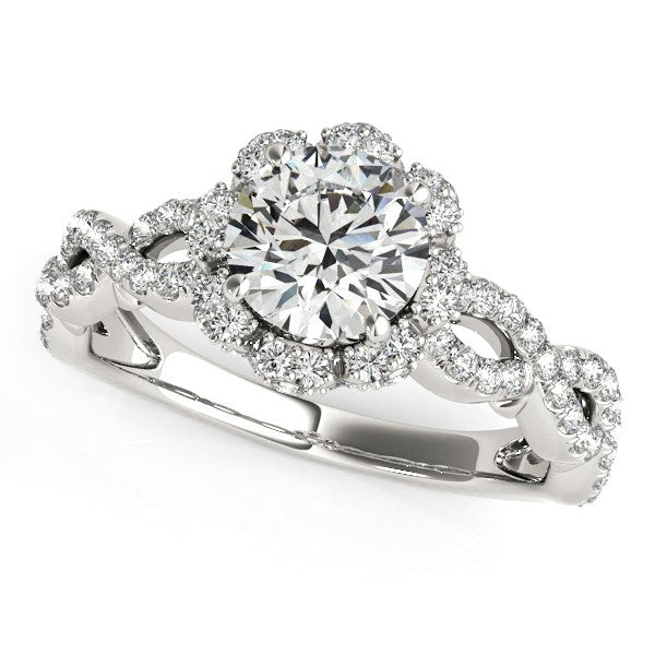 White Gold 14k Flower Motif Split Shank Diamond Engagement Ring 1 5/8 cttw Ideal Any Ocassions