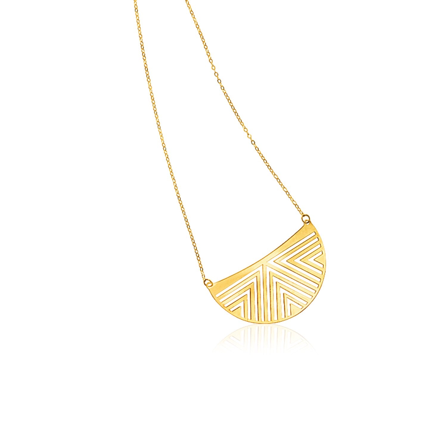 Yellow Gold 14k 18 inch Necklace with Patterned Half Circle & Spring Ring Clasp