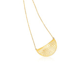 Yellow Gold 14k 18 inch Necklace with Patterned Half Circle & Spring Ring Clasp