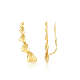 Yellow Gold 14k Stunning Graduated Heart Climber Style Stud Earrings