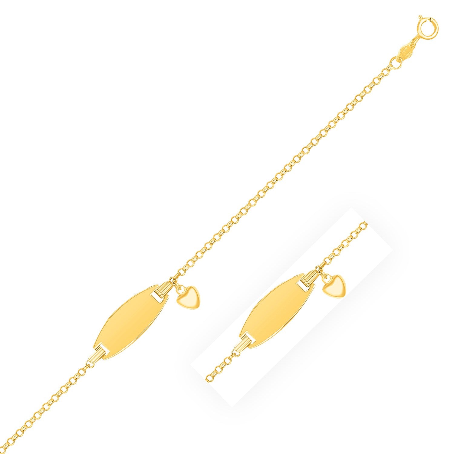 Yellow Gold 14k Heart Accented Cute Children's Cable Chain ID Bracelet