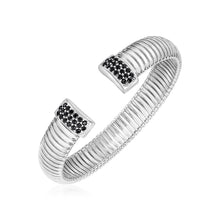 Load image into Gallery viewer, Sterling Silver Serpentine Style Cuff Bangle with Black Cubic Zirconias