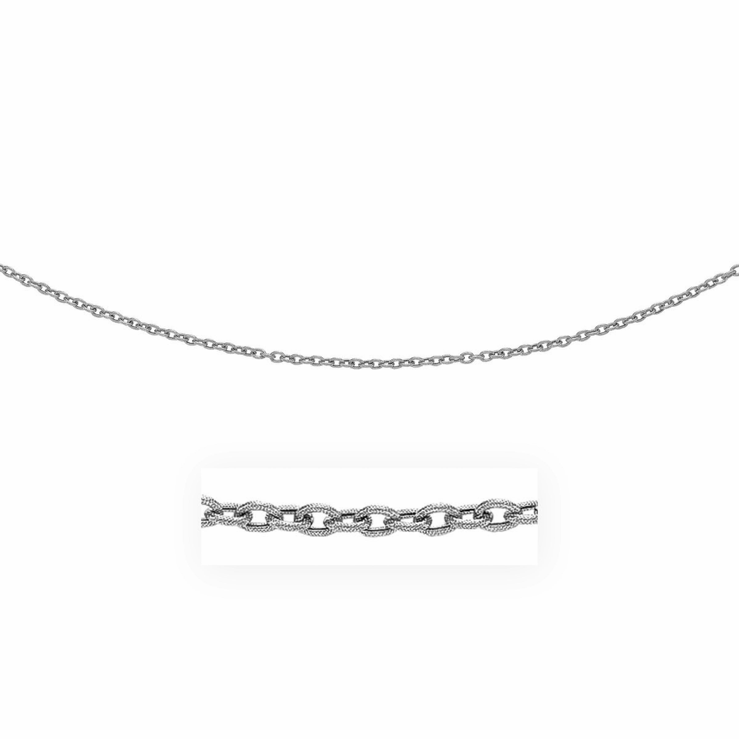 White Gold 14k 3.5mm Pendant Chain with Textured Links in Lobster Claw Lock
