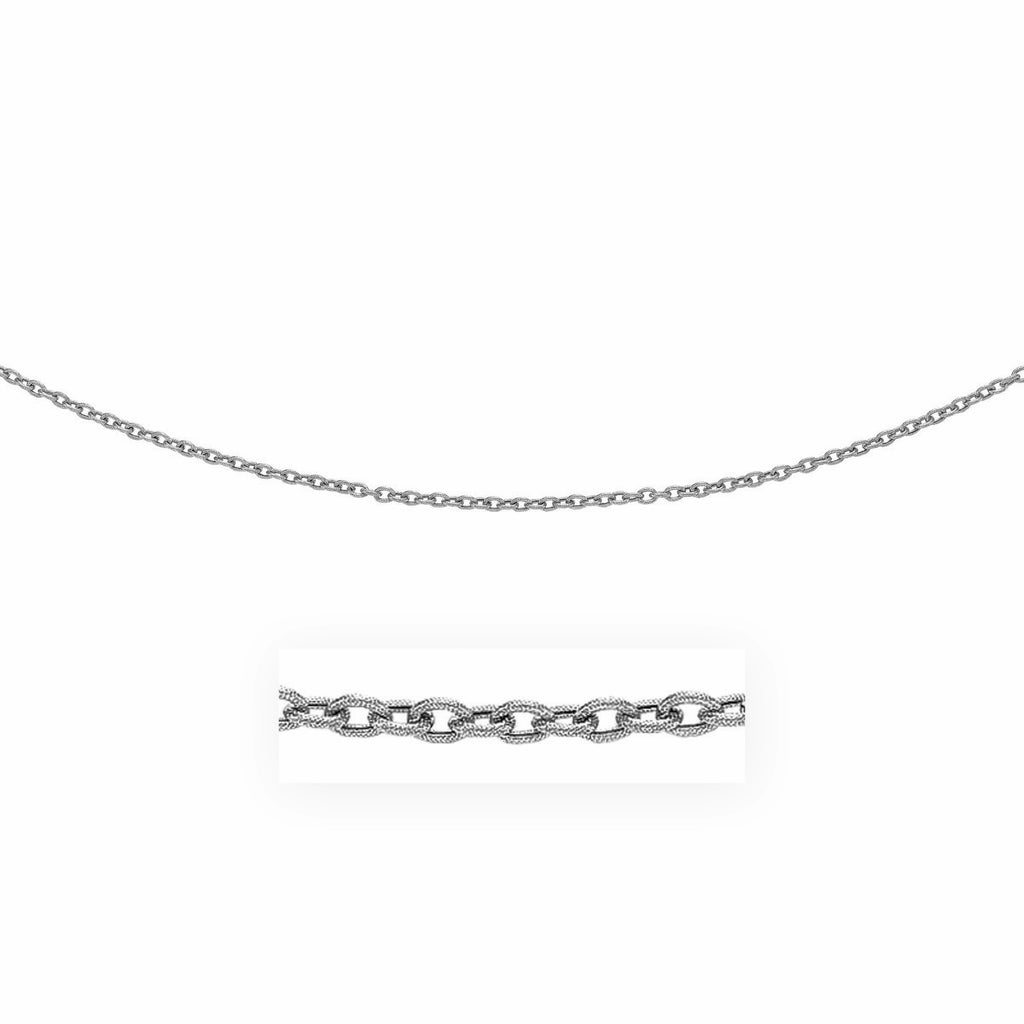 White Gold 14k 3.5mm Pendant Chain with Textured Links in Lobster Claw Lock