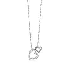 Load image into Gallery viewer, Sterling Silver Necklace with Two Open Hearts and Cubic Zirconias