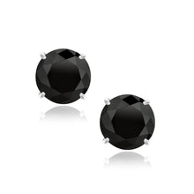 Load image into Gallery viewer, White Gold 14k 8.0mm Round Black CZ Stud Earrings in Push Back Backing