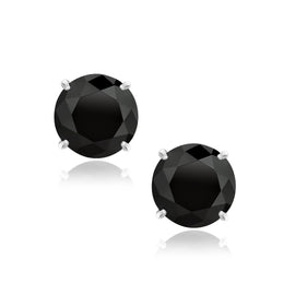 White Gold 14k 8.0mm Round Black CZ Stud Earrings in Push Back Backing