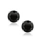 White Gold 14k 8.0mm Round Black CZ Stud Earrings in Push Back Backing
