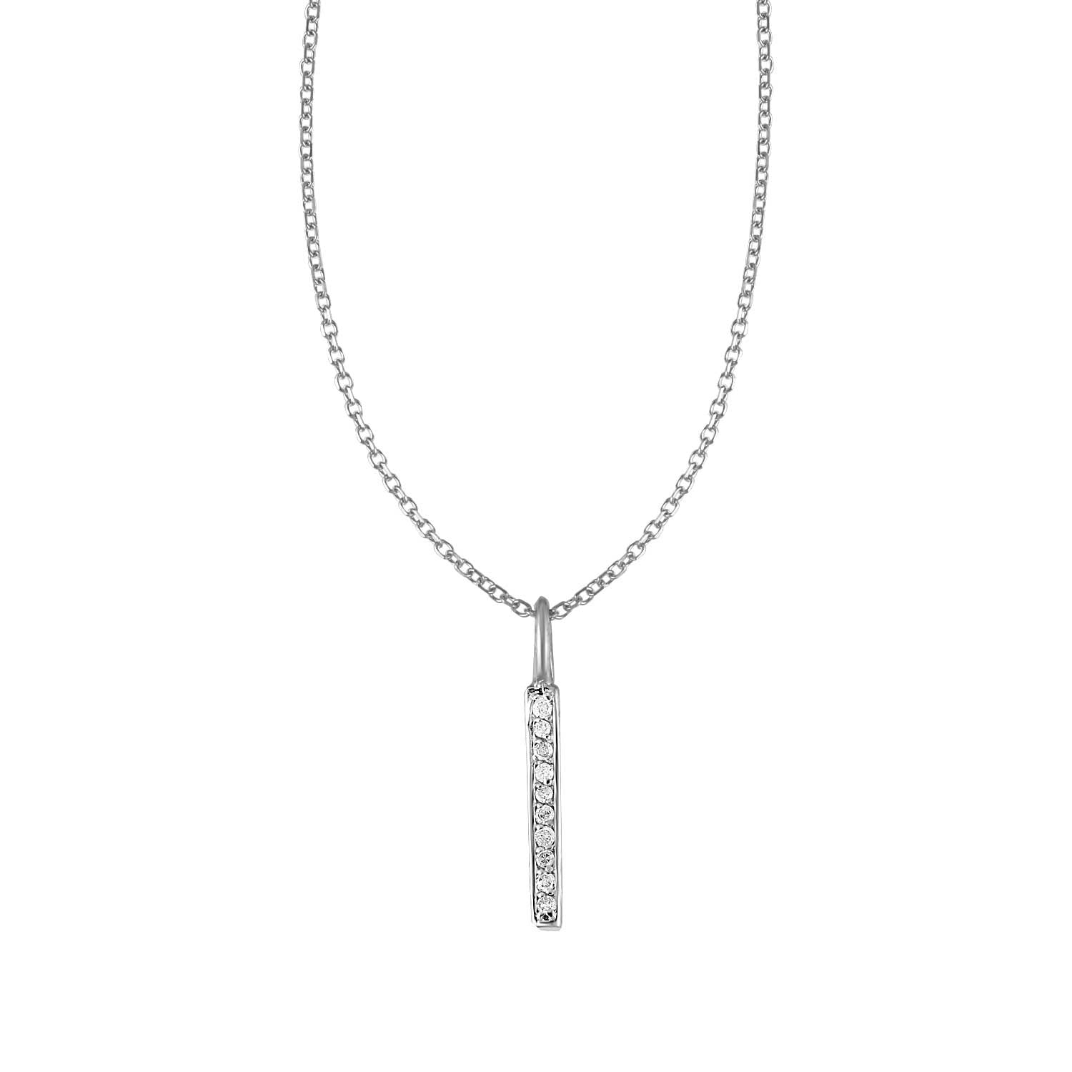 White Gold 14k Bar Pendant with Diamonds in Lobster Claw Lock