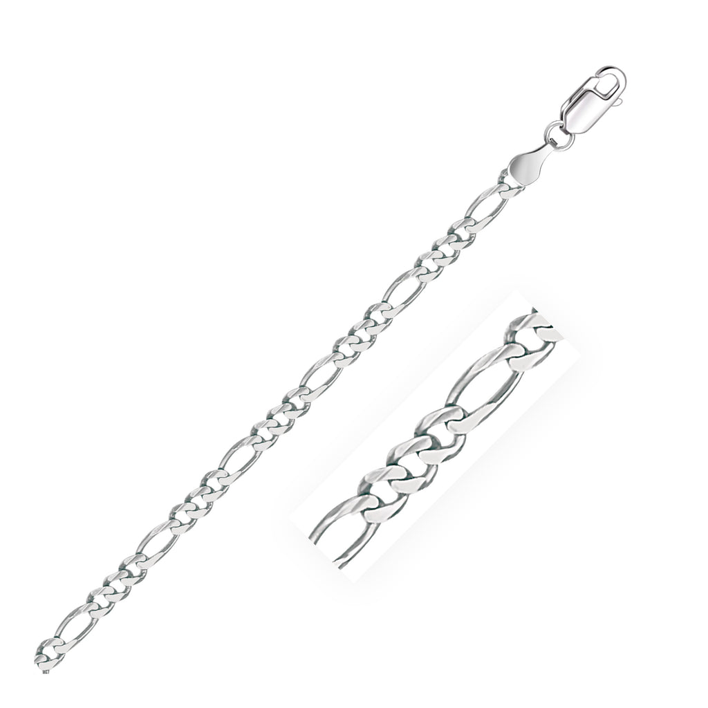 White Gold 14k 3.8mm Solid Figaro Bracelet in Lobster Claw Lock