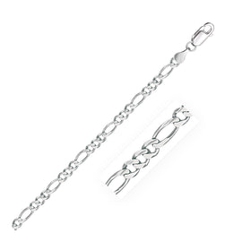 White Gold 14k 3.8mm Solid Figaro Bracelet in Lobster Claw Lock