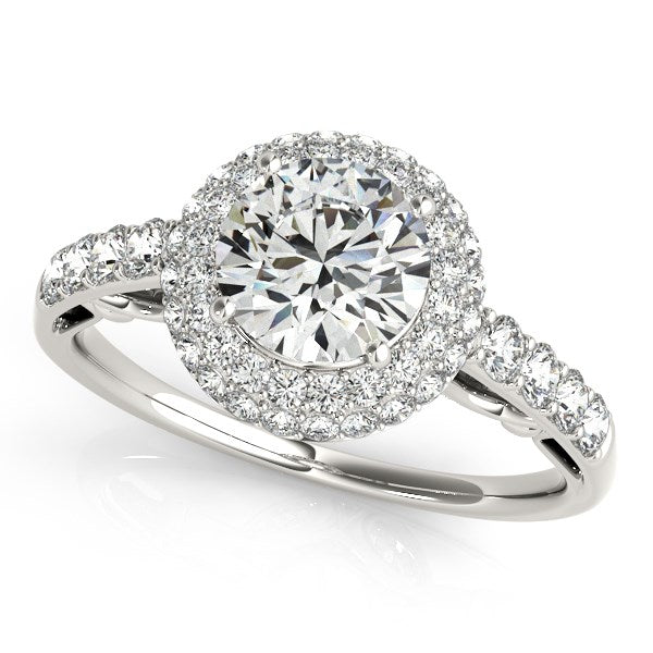 White Gold 14k Crafted Halo Style Diamond Engagement Pave Shank Ring 1 1/2 cttw
