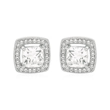 Load image into Gallery viewer, Cushion Earrings with Cubic Zirconia in Sterling Silver in Pushback Clasps