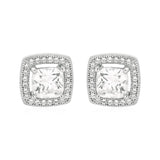 Cushion Earrings with Cubic Zirconia in Sterling Silver in Pushback Clasps