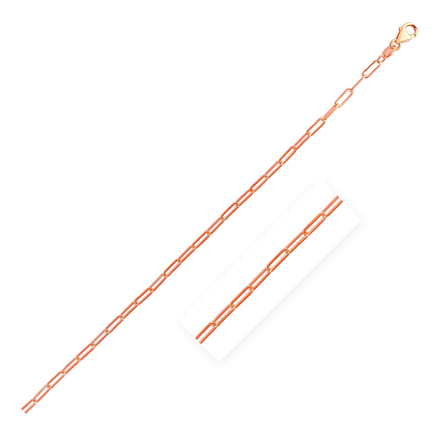 Rose Gold 14k 2.1mm Delicate Paperclip Chain in Lobster Claw Lock