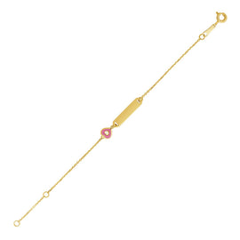 Yellow Gold 14k 5 1/2 inch Cute Childrens ID Bracelet with Enameled Heart