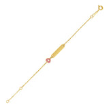 Yellow Gold 14k 5 1/2 inch Cute Childrens ID Bracelet with Enameled Heart