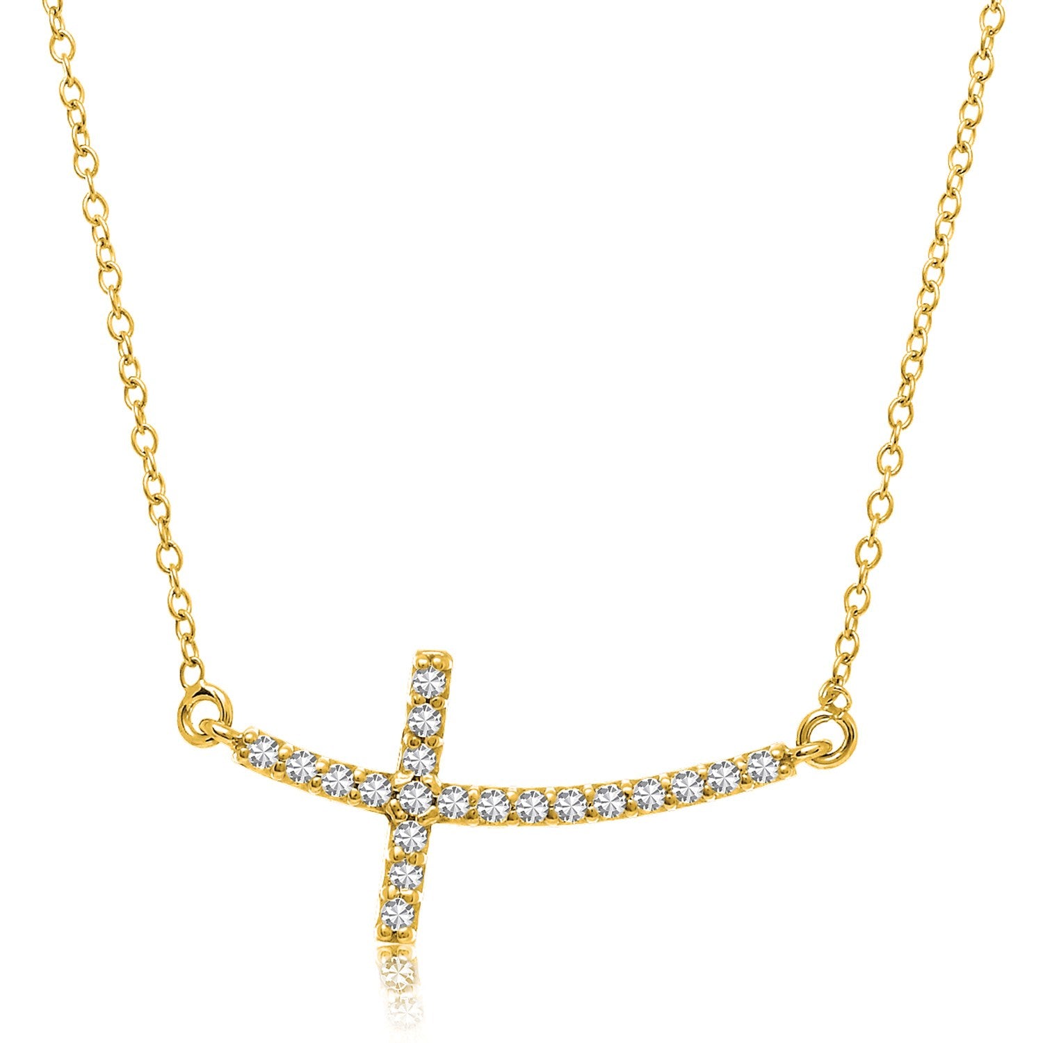 Yellow Gold 14k Women's Religious Crucifix Diamond Accented Necklace