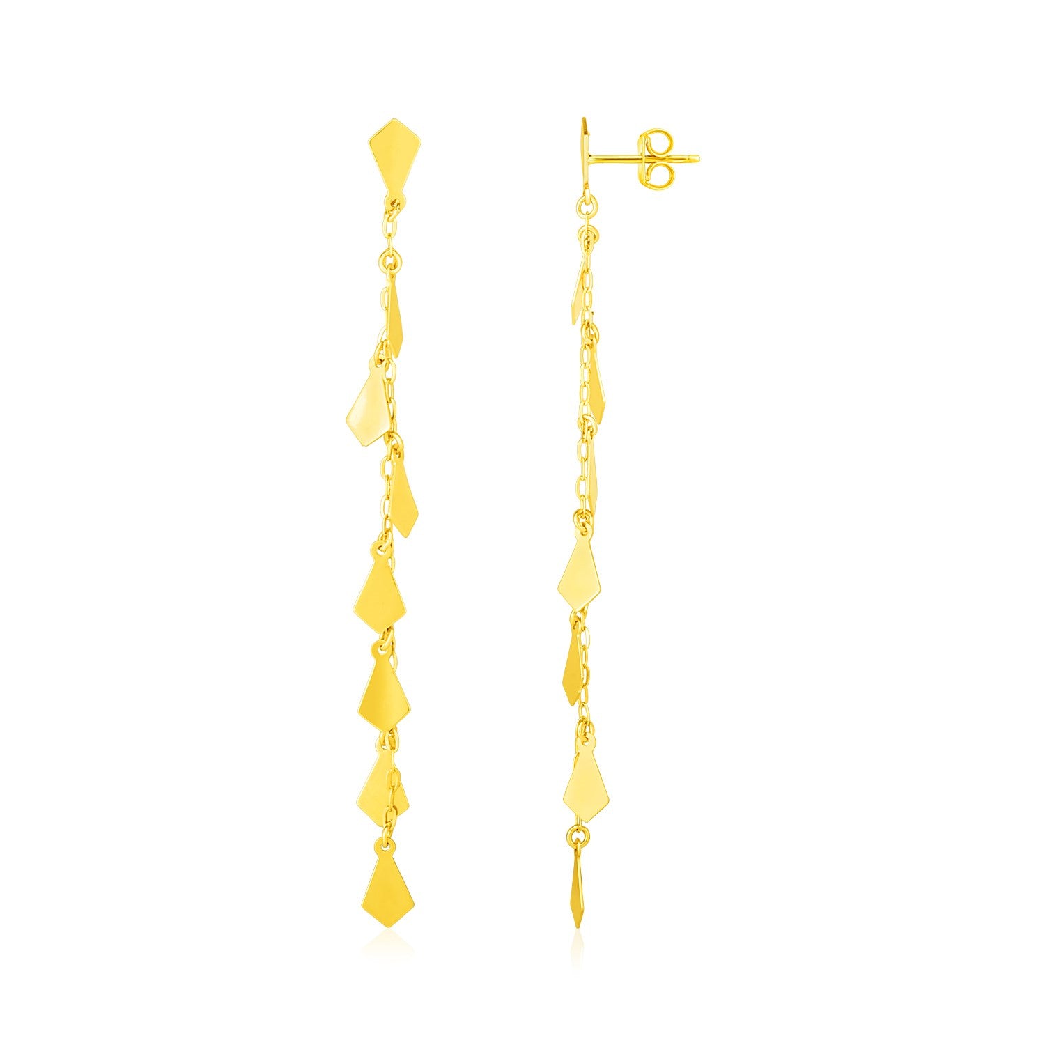 Yellow Gold 14k Polished Diamond Motif Dangle Earrings in Push Back Closure