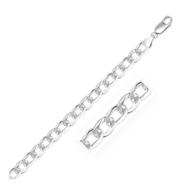 Rhodium Plated 7.2mm Sterling Silver Curb Style Chain in Lobster Closure
