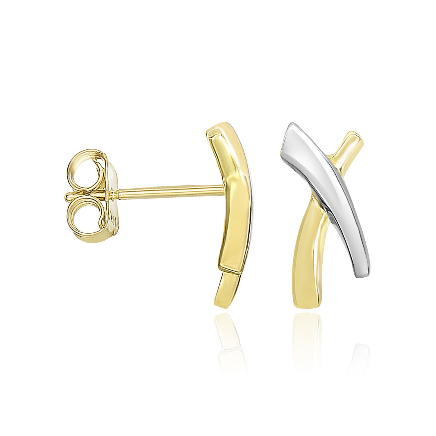 Two-Tone Gold 14k Asymmetrical X Style Earrings in Pushback Clasps