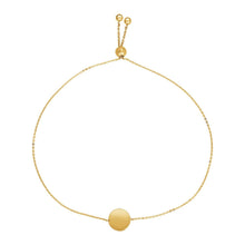 Load image into Gallery viewer, Yellow Gold 14k Adjustable Bracelet with Shiny Circle in Draw String Clasp