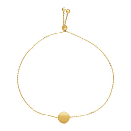 Yellow Gold 14k Adjustable Bracelet with Shiny Circle in Draw String Clasp