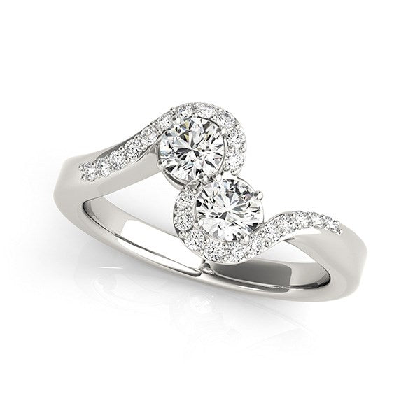 White Gold 14k Curved Band Style Elegant Two Diamond Ring 5/8 cttw